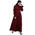 Front open classic frill abaya- Maroon